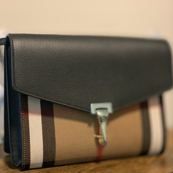 Burberry Macken House Check Derby Black Leather Cross Body Bag - Picture 6 of 12